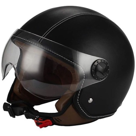 Casco Jet rivestito pelle nero  801 BHR