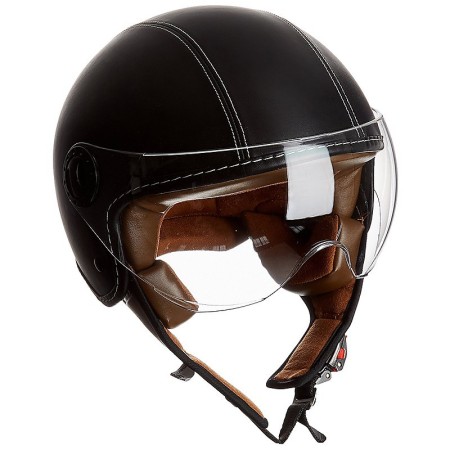 Casco Jet rivestito pelle nero  801 BHR