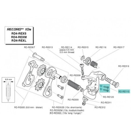 VITI + MOLLE REGISTRO CAMBIO RECORD 10 V RD-RE110 CAMPAGNOLO